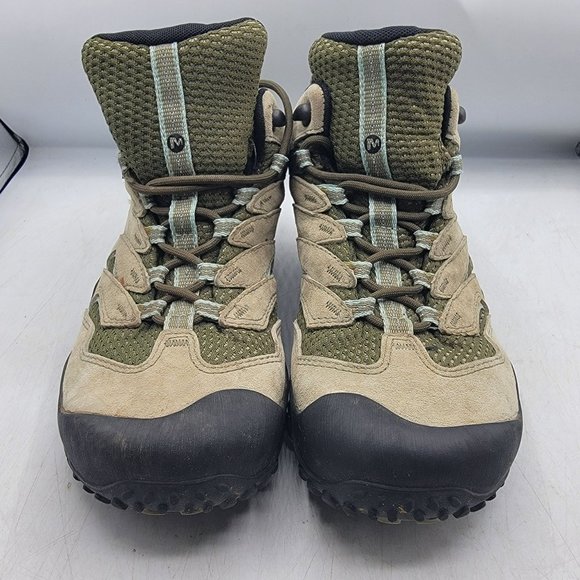 Merrell Dusty Olive Womens 7.5 Tan Boots Waterproof Hiking Camping Summer J12764 - Picture 2 of 13